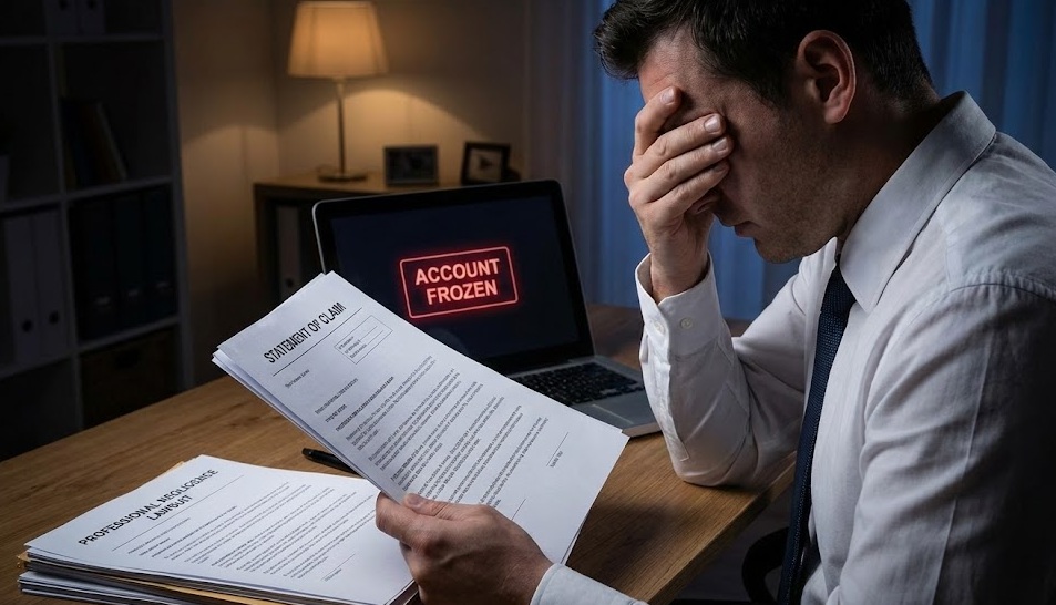 A professional facing the crushing weight of a legal claim